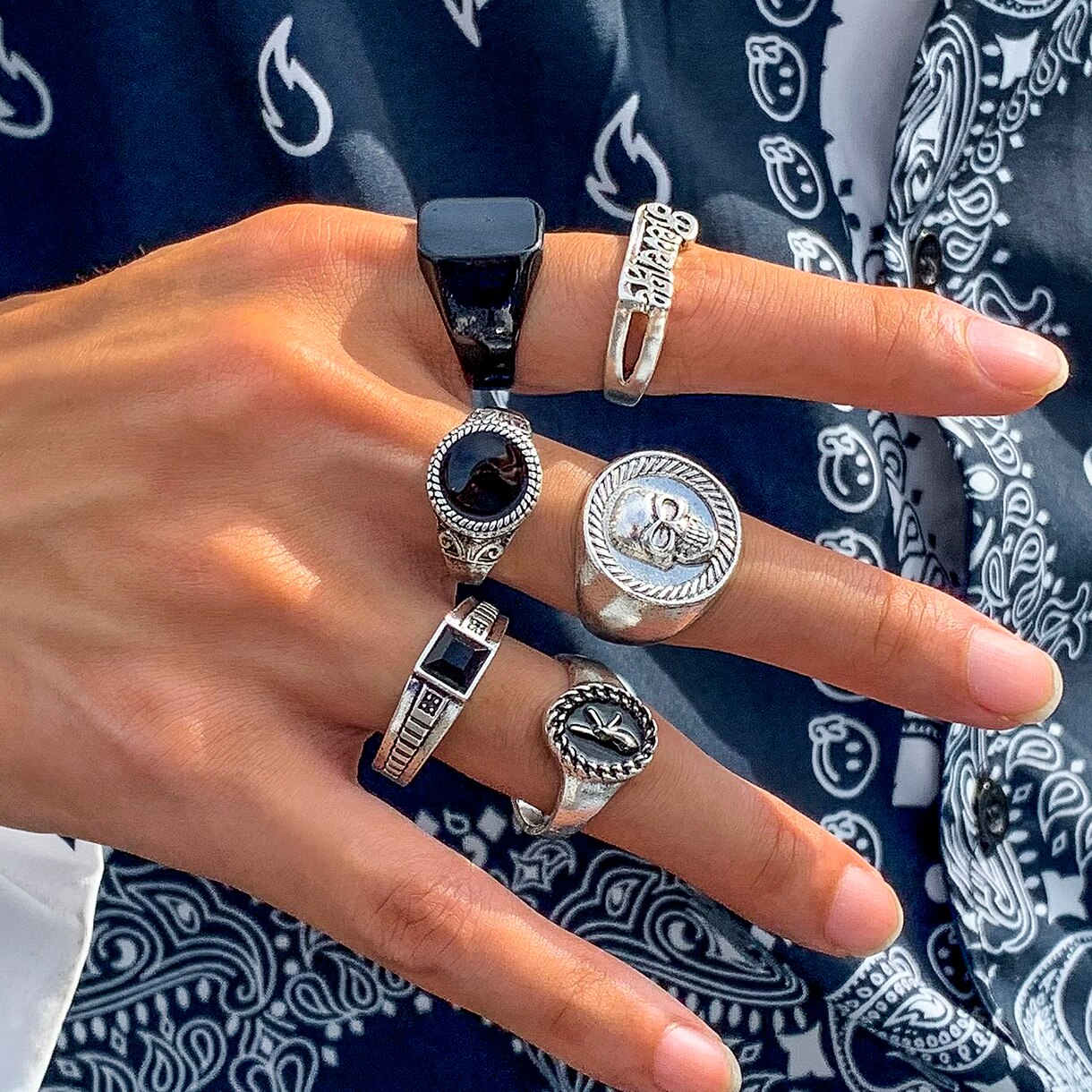 Vintage Fashion Theme - 6Pcs/Set Goth Vintage Skeleton Skull Antique