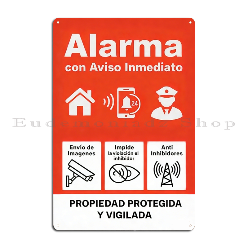 Vintage Fashion Posters - Retro 24h Alarm System Metal Sign