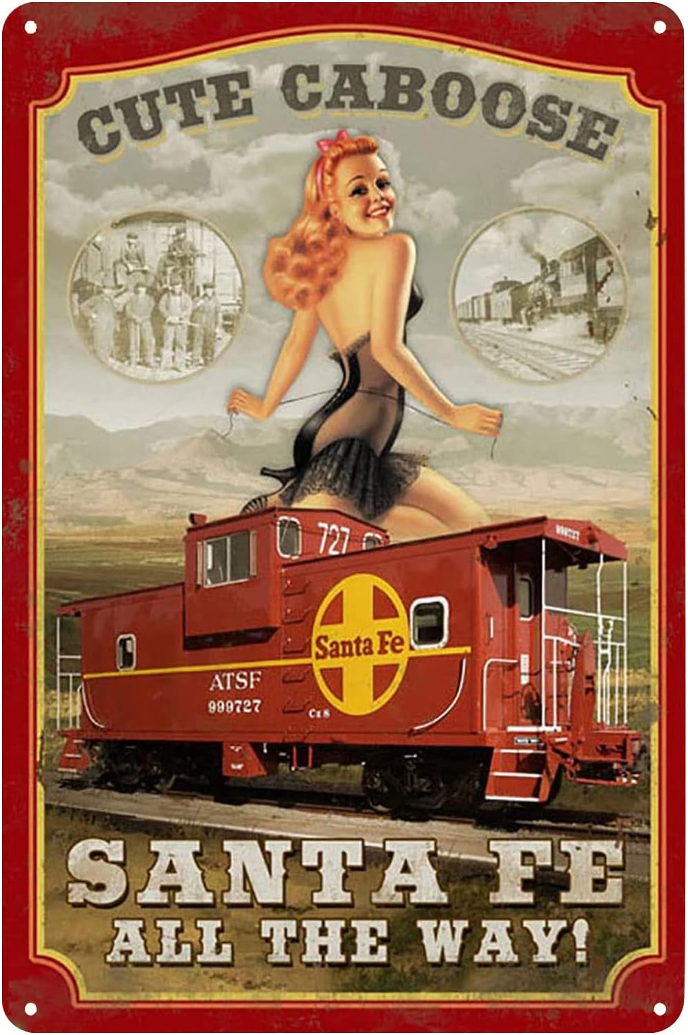 Vintage Fashion Posters - Pinup Girl Railroad Train Poster Metal