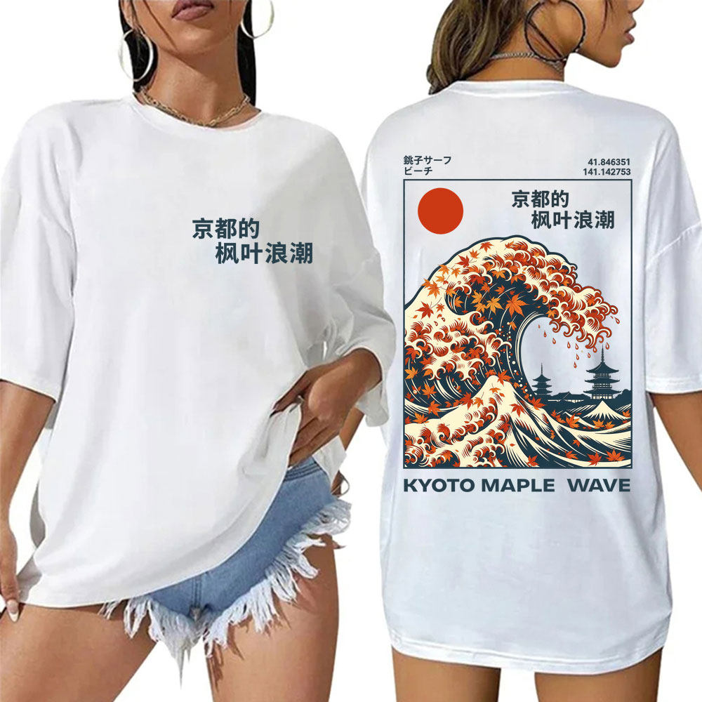 Vintage Fashion Kyoto - Japanese Style Kyoto Maple Wave T