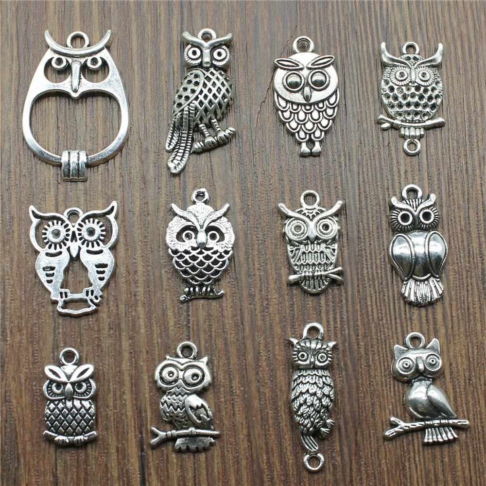 Vintage Fashion Theme - 10pcs Charms Owl Antique Silver Color