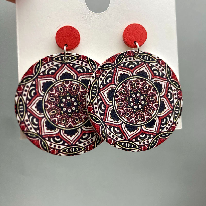 Vintage Fashion Illustrations - Ethnic Vintage Round Printed Wooden Earrings