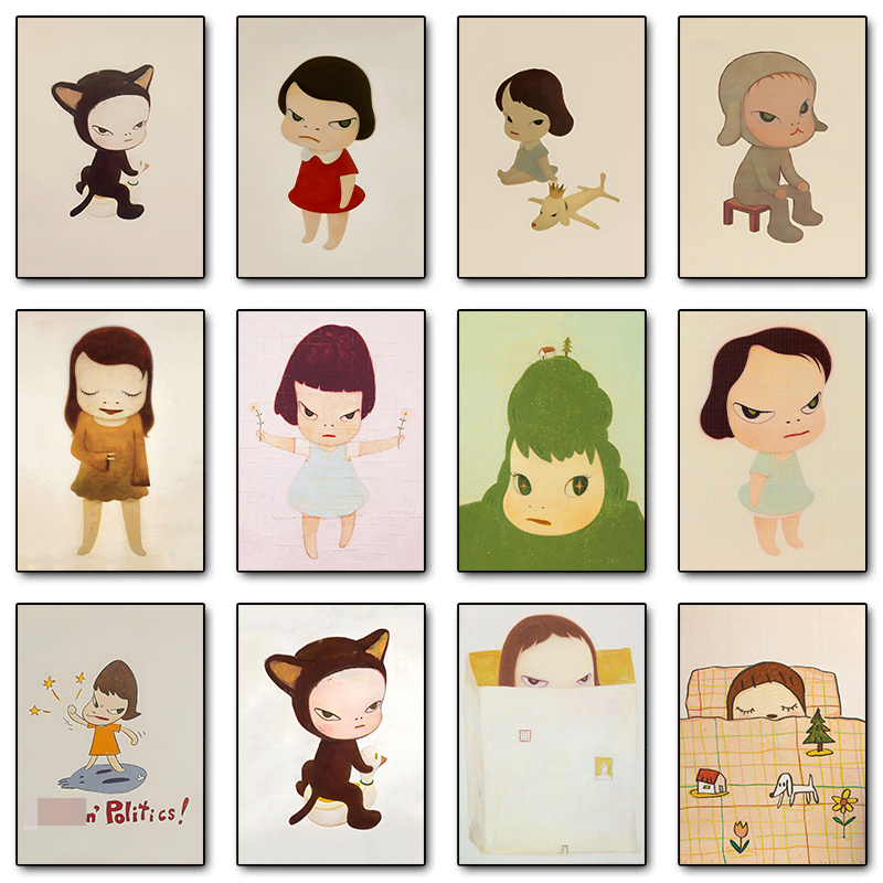 Vintage Fashion Wall Art - 1pc frameless canvas painting Yoshitomo Nara