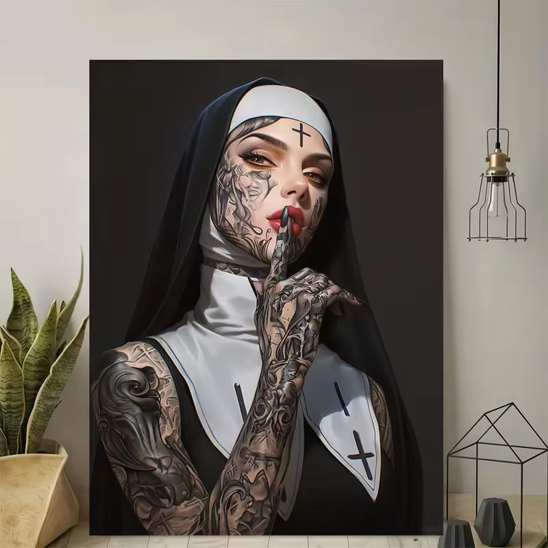 Fashion Girl Tattoo Nun Canvas - Vintage Fashion Wall Art review and price