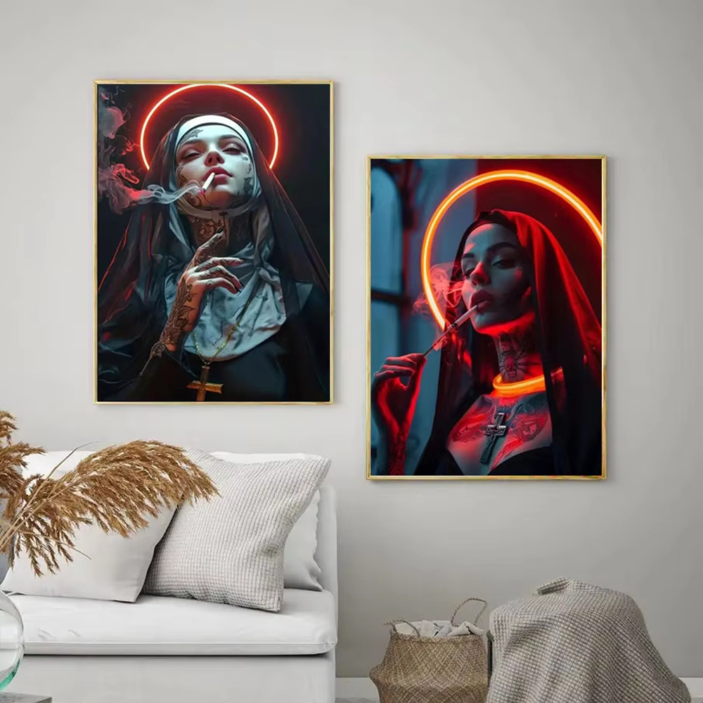 Fashion Girl Tattoo Nun Canvas - Vintage Fashion Wall Art review and price
