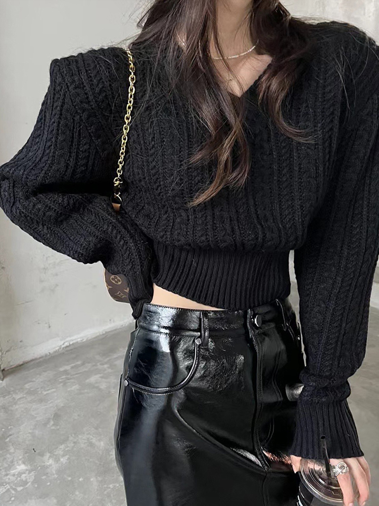 V Neck Short Sweater Women Kor - Vintage Fashion Old Money review and price
