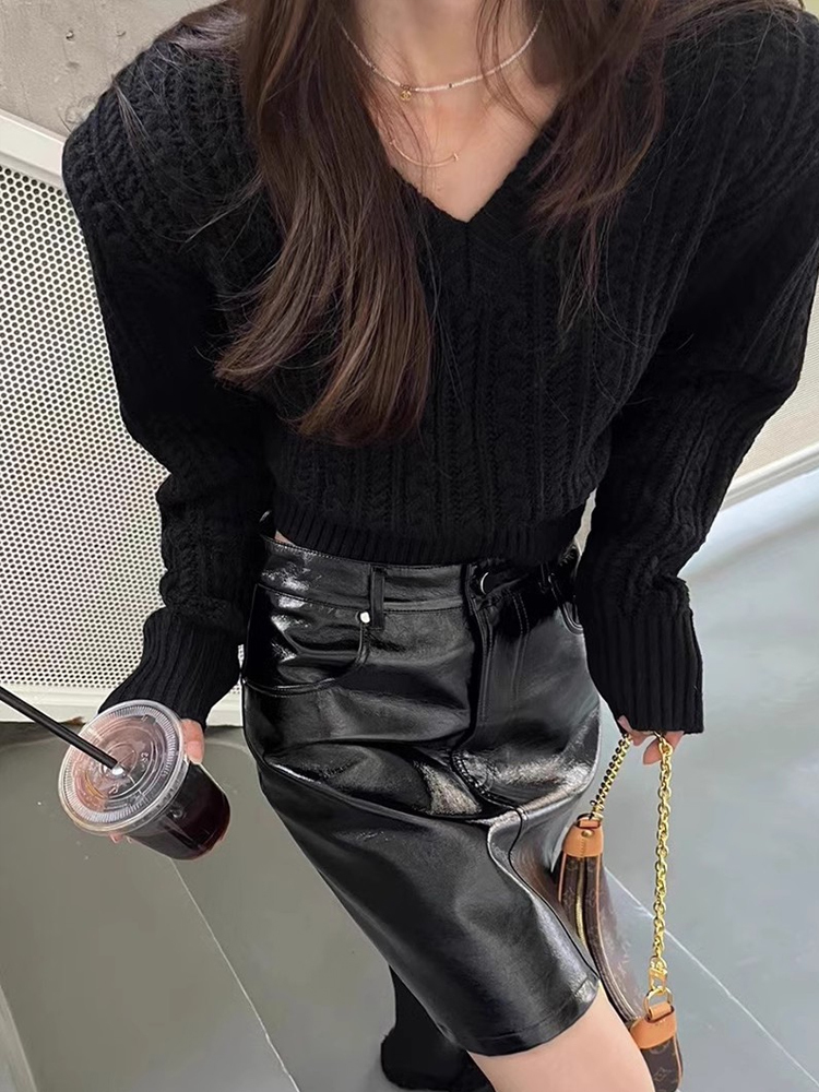 V Neck Short Sweater Women Kor - Vintage Fashion Old Money review and price
