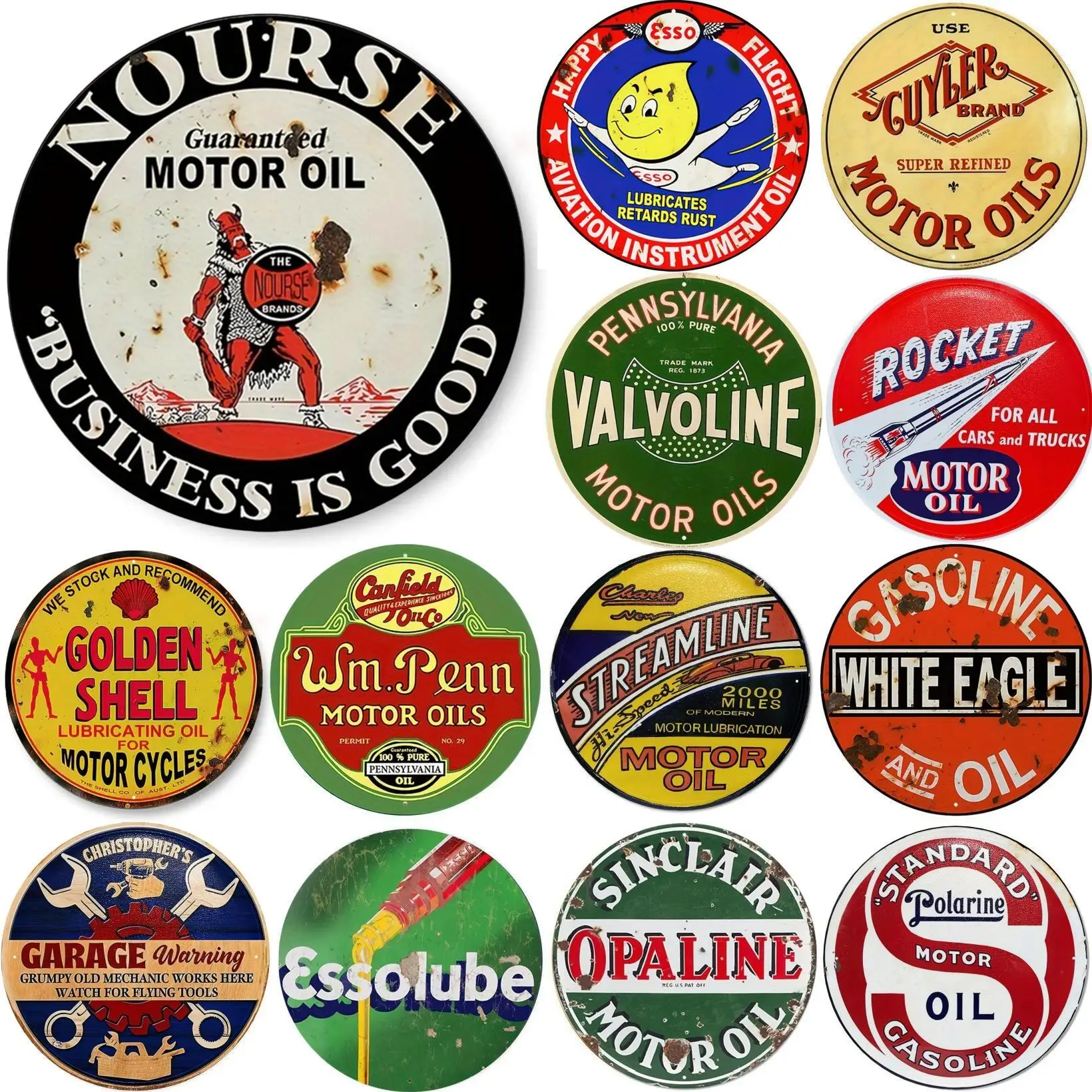 Vintage Motor Oil Sign Round M - Vintage Fashion Posters review and price