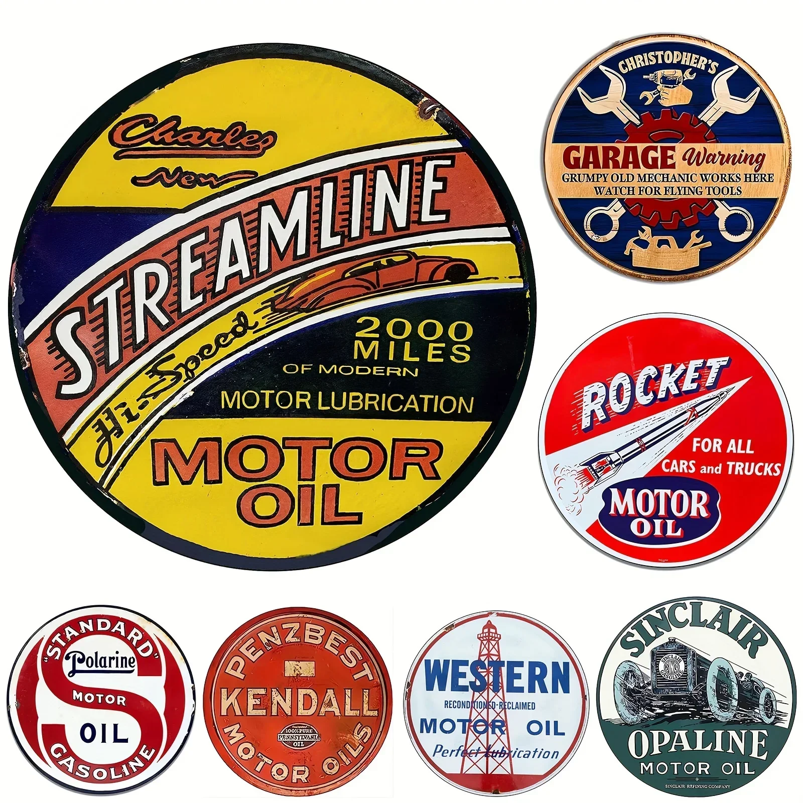 Vintage Motor Oil Sign Round M - Vintage Fashion Posters review and price