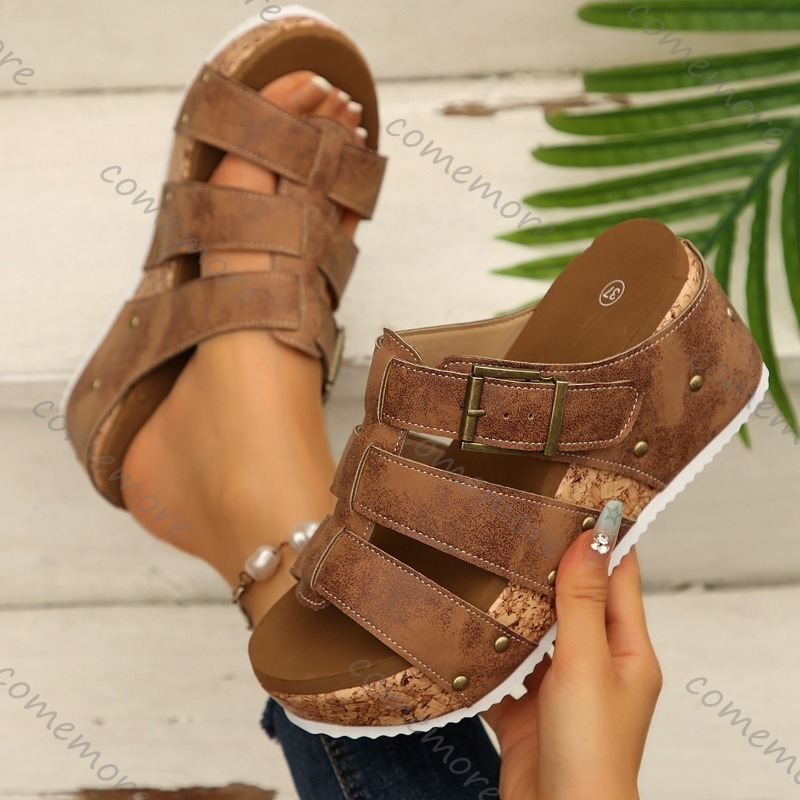 Vintage Buckle Strap Wedge Sli - Vintage Outdoor Fashion review and price