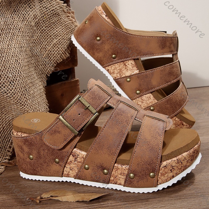 Vintage Buckle Strap Wedge Sli - Vintage Outdoor Fashion review and price