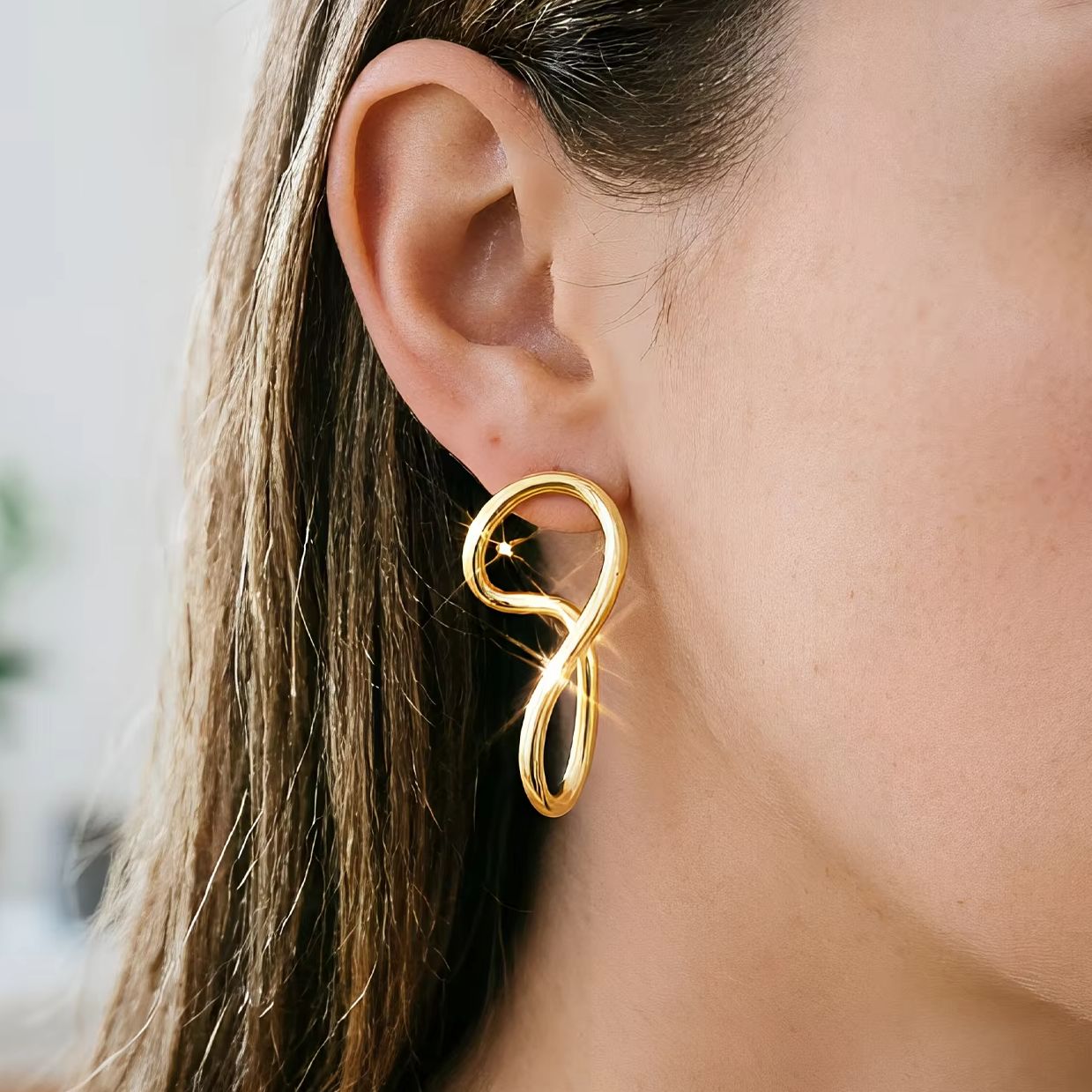 Gold Geometric Twisted Hoop Ea - Vintage Fashion Theme review and price